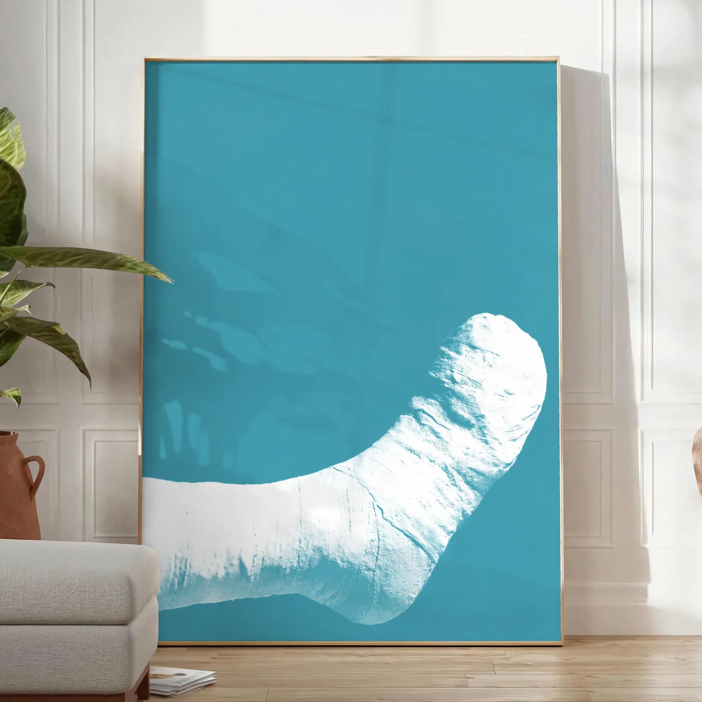 decor trendy art poster unique broken foot design stylish gray blue hues statement piece thoughtful gift captivating wall available standalone print
