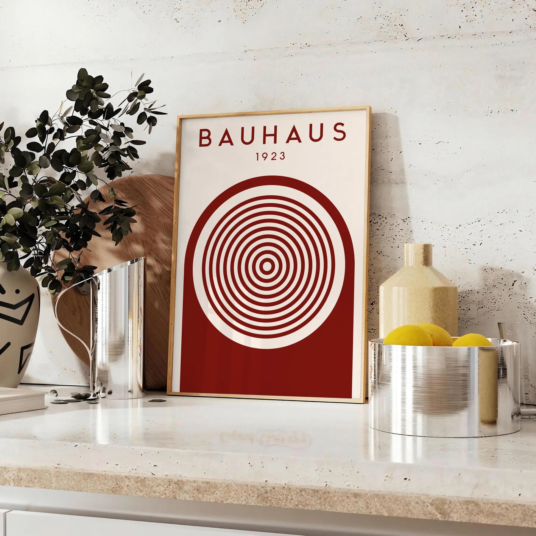 space trendy Bauhaus art prints stylish gray brown hues poster modern touch room wall unique gift sleek design sure frame perfect style