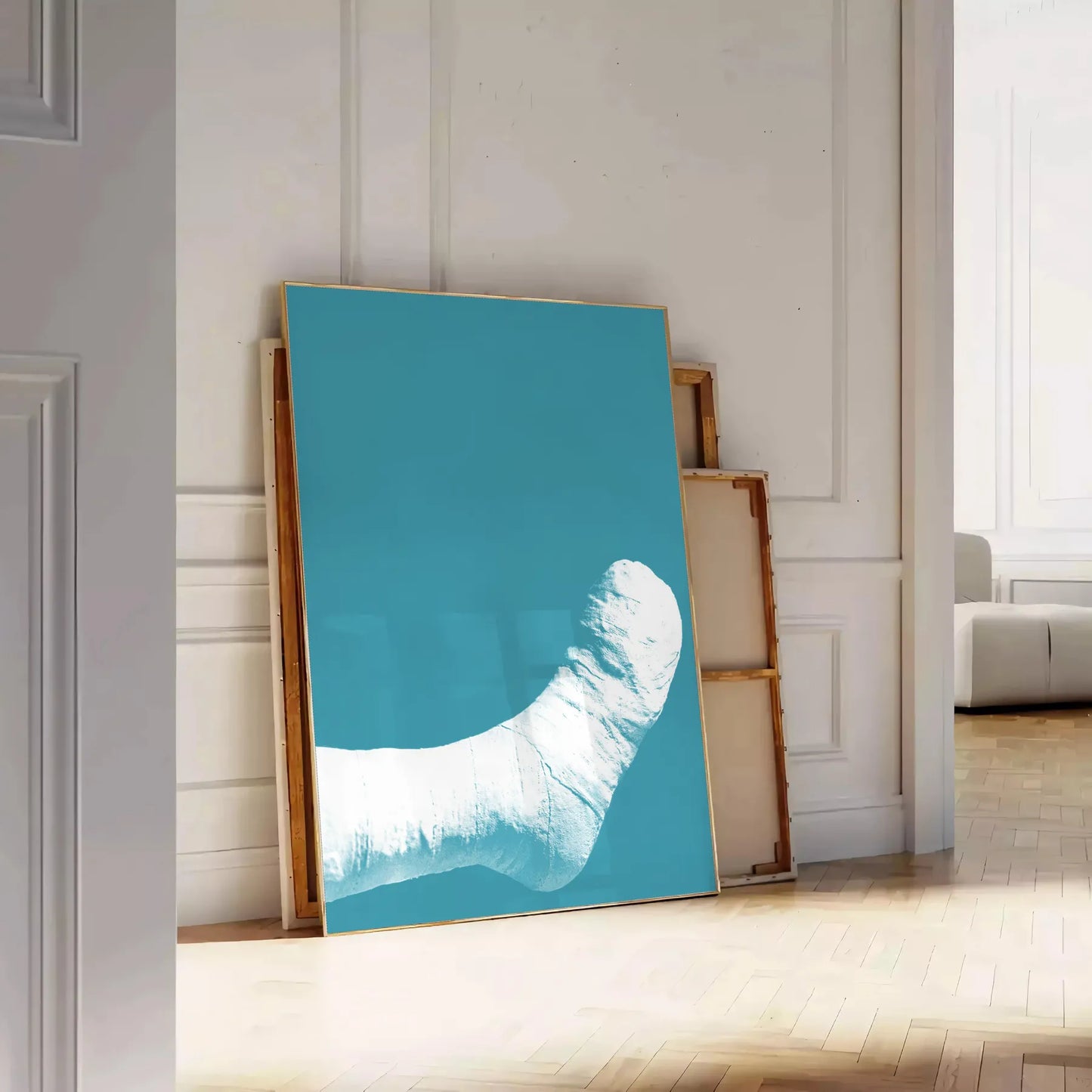 decor trendy art poster unique broken foot design stylish gray blue hues statement piece thoughtful gift captivating wall available standalone print