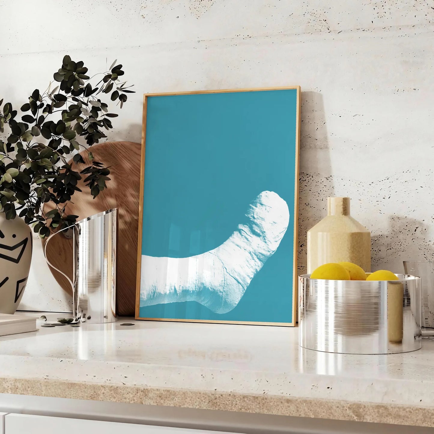 decor trendy art poster unique broken foot design stylish gray blue hues statement piece thoughtful gift captivating wall available standalone print