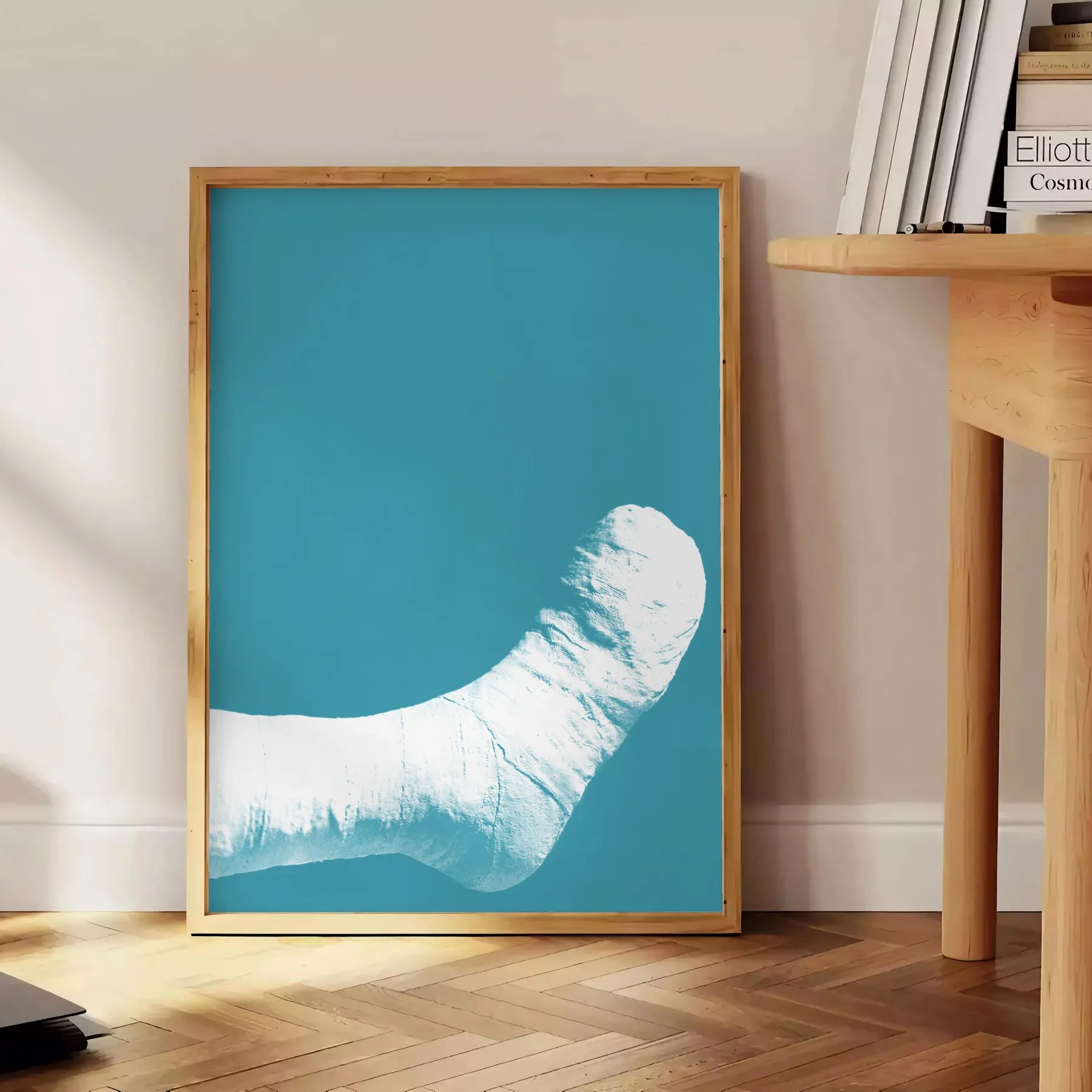 decor trendy art poster unique broken foot design stylish gray blue hues statement piece thoughtful gift captivating wall available standalone print