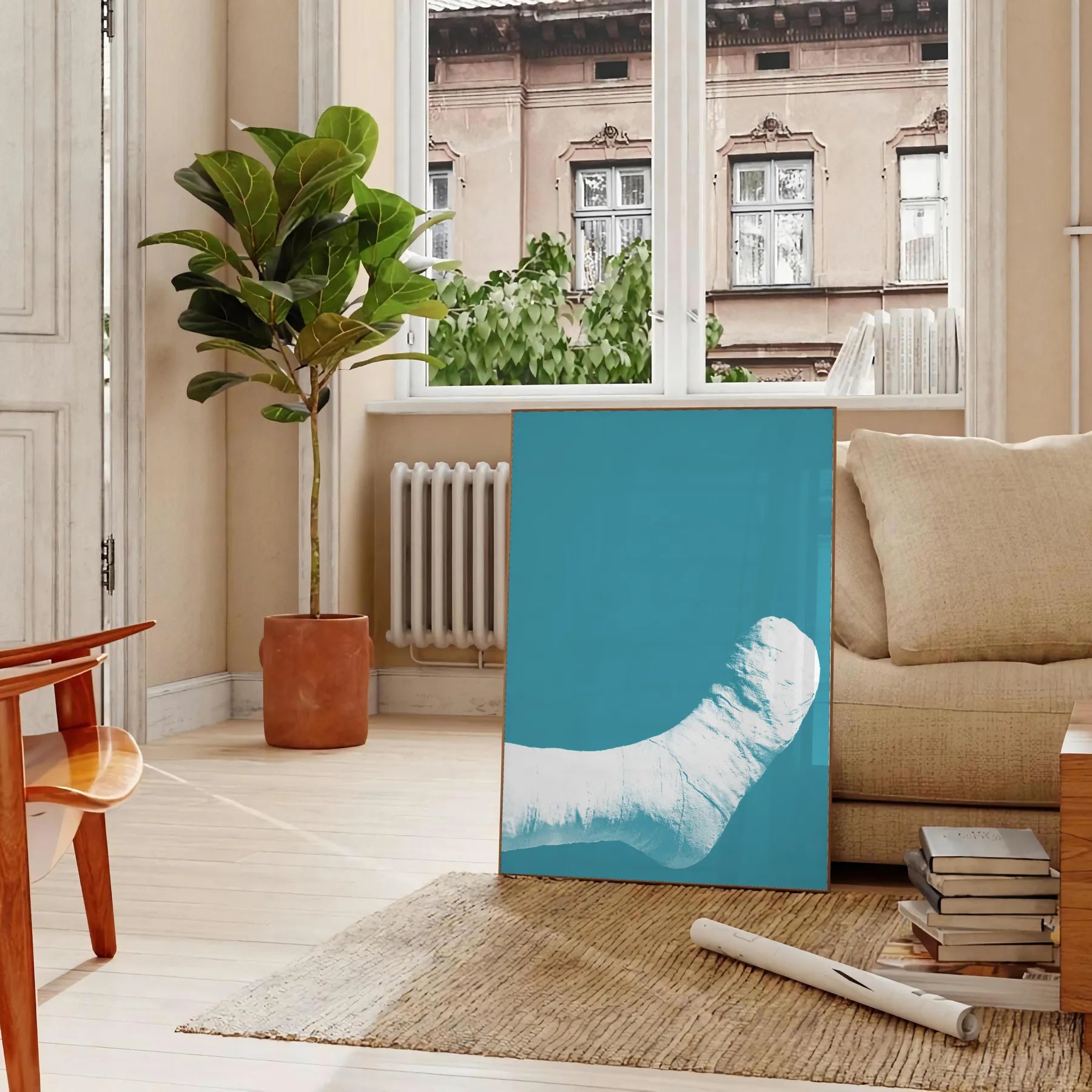 decor trendy art poster unique broken foot design stylish gray blue hues statement piece thoughtful gift captivating wall available standalone print