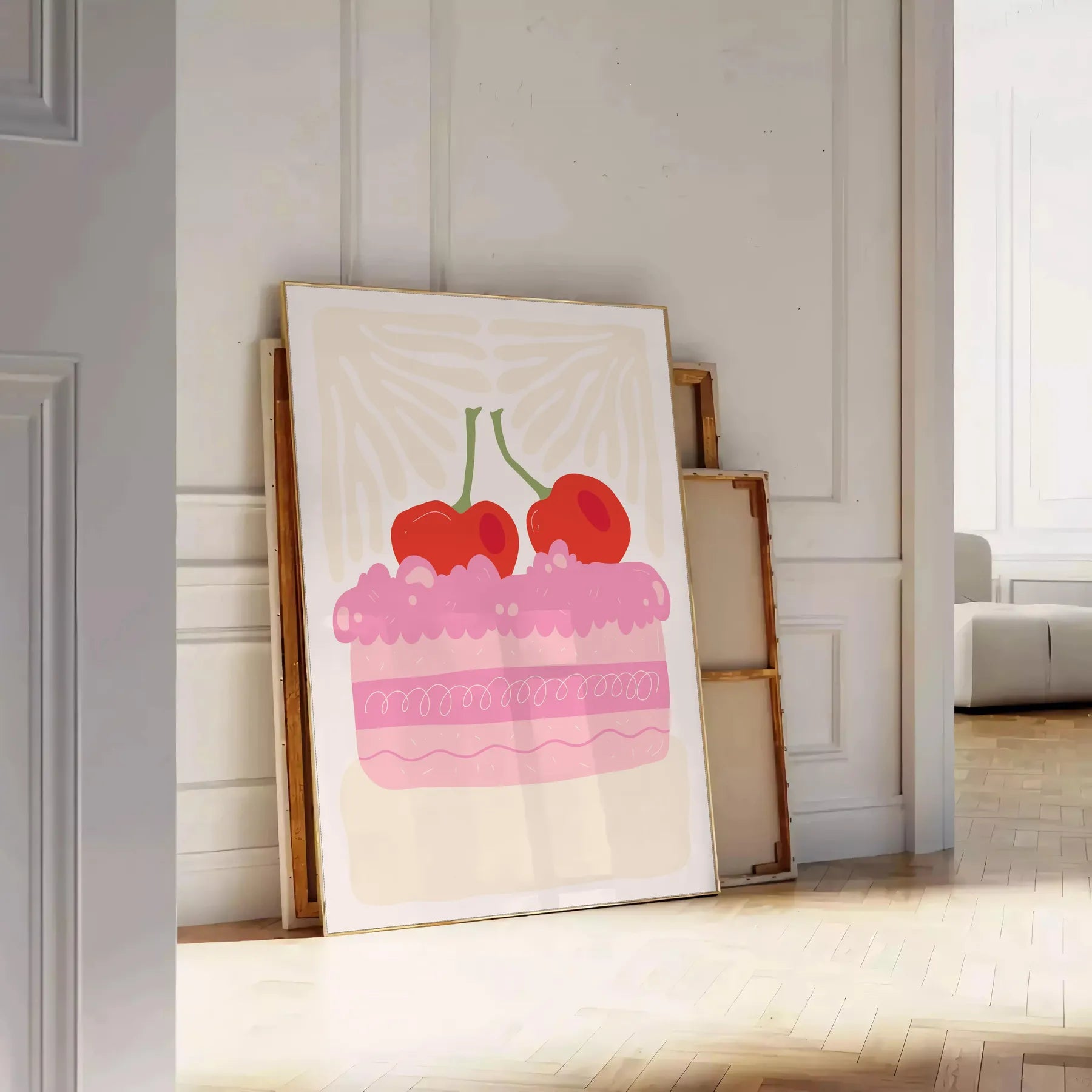 splash color kitchen delightful Cake Cherry poster vibrant green orange hues charming wall art perfect unique gift fresh addition decor standalone print space today