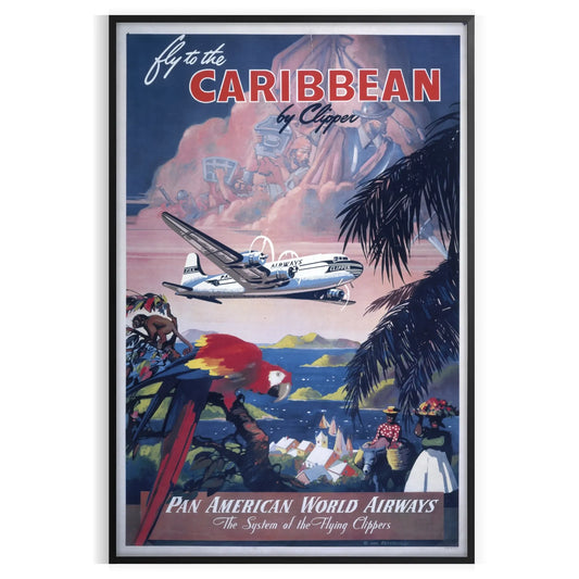 vibrant charm Caribbean American World Airways captivating travel art poster lush greens tranquil blues perfect wall unique gift space stunning artwork available
