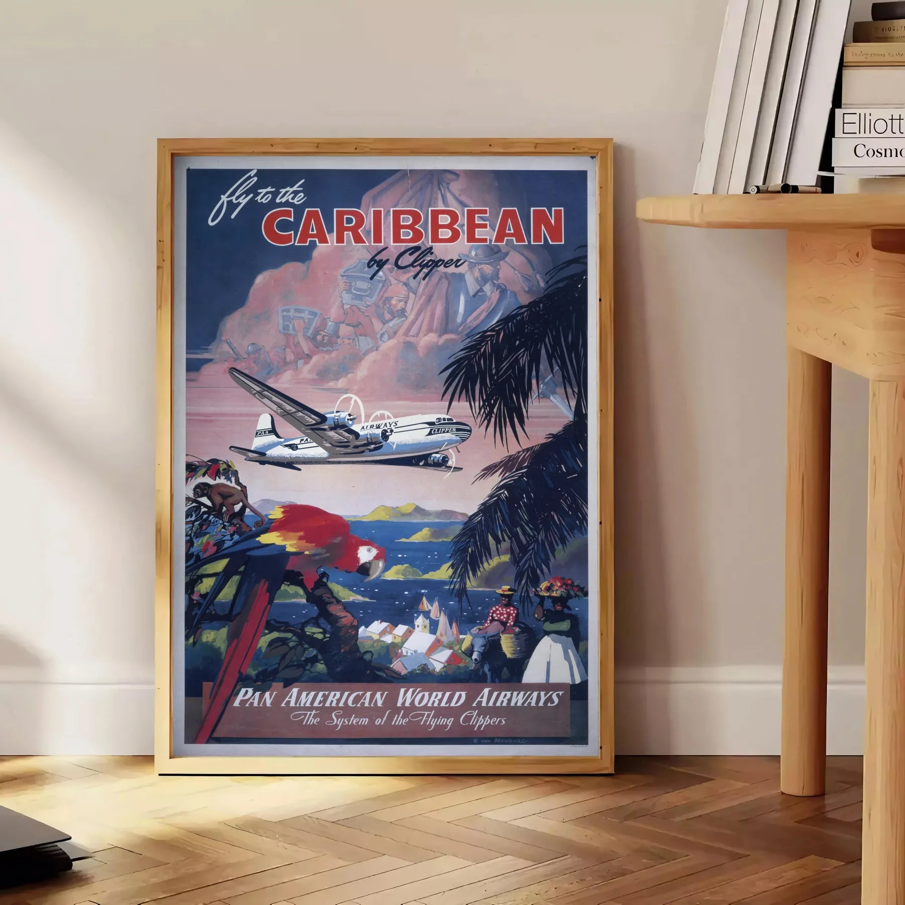 vibrant charm Caribbean American World Airways captivating travel art poster lush greens tranquil blues perfect wall unique gift space stunning artwork available