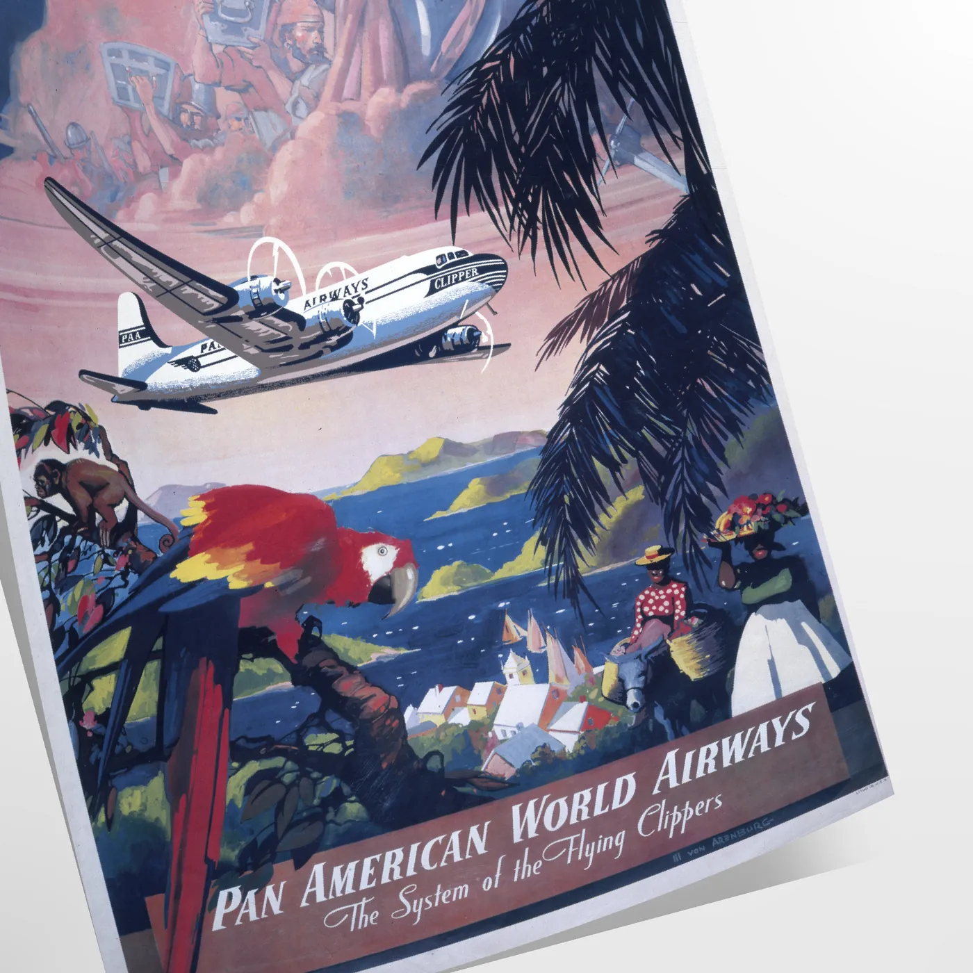 vibrant charm Caribbean American World Airways captivating travel art poster lush greens tranquil blues perfect wall unique gift space stunning artwork available