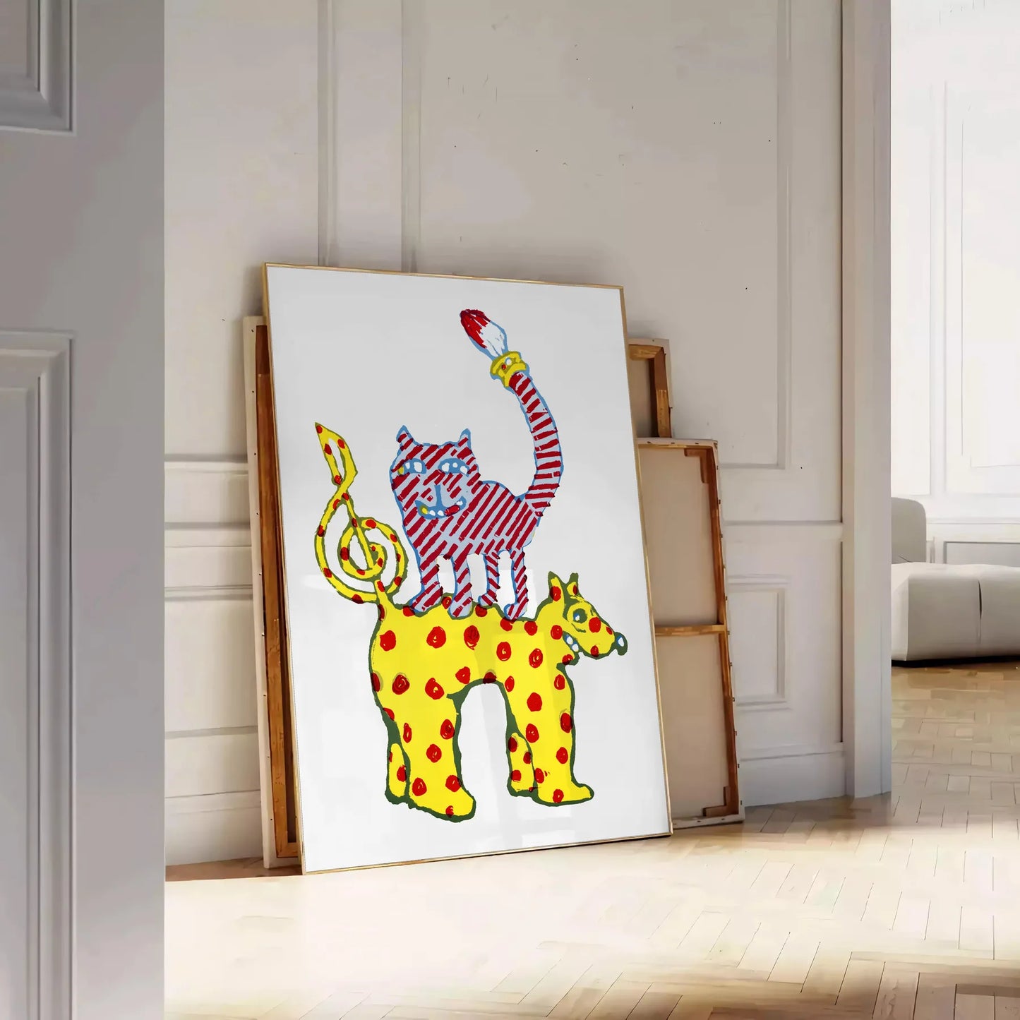 Cat4 Animal Art poster elegant gray hues vibrant yellow stunning wall unique gift print charm space decor exceptional artwork