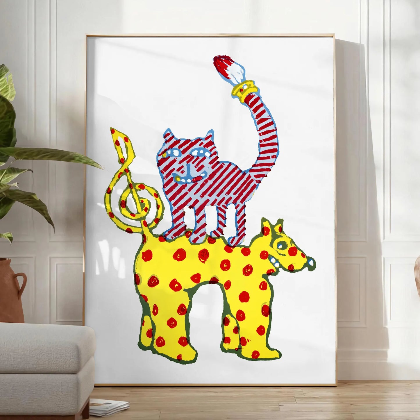 Cat4 Animal Art poster elegant gray hues vibrant yellow stunning wall unique gift print charm space decor exceptional artwork