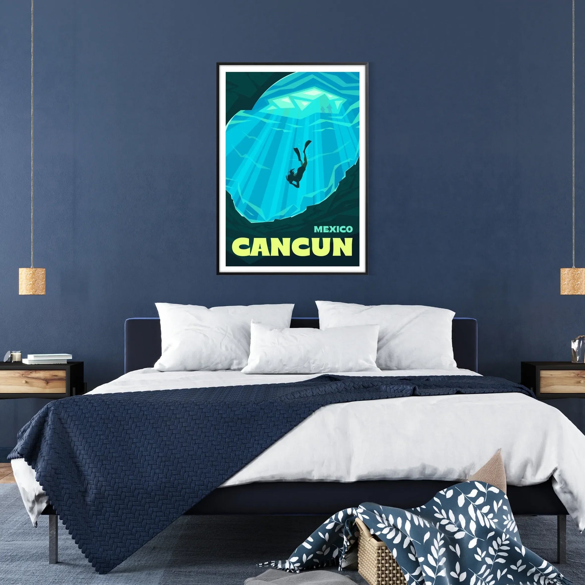 vibrant essence Cancun stunning poster lush greens deep blues wall art beach lovers unique gift travelers various sizes A4 cm A0 space artwork